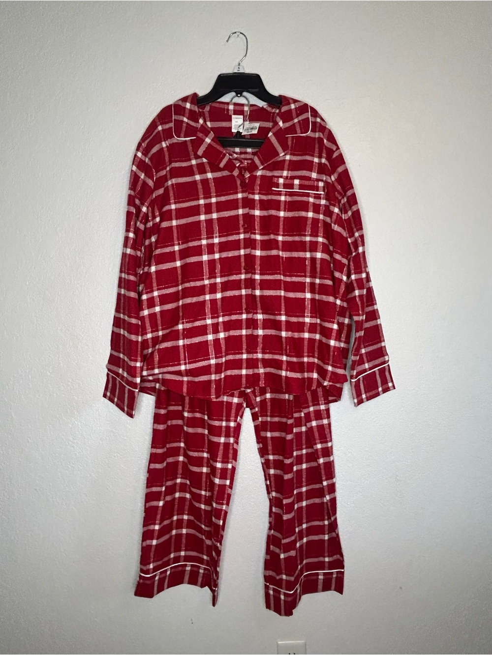 Liz Claiborne Women Red Plaid Pajama Set Long Sleeve Size XXL Adjust Pants